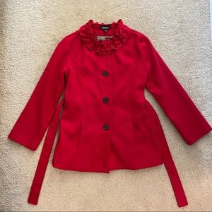 Red Ruffled Collar Jacket with Removable Belt and Cheetah Print Inside!